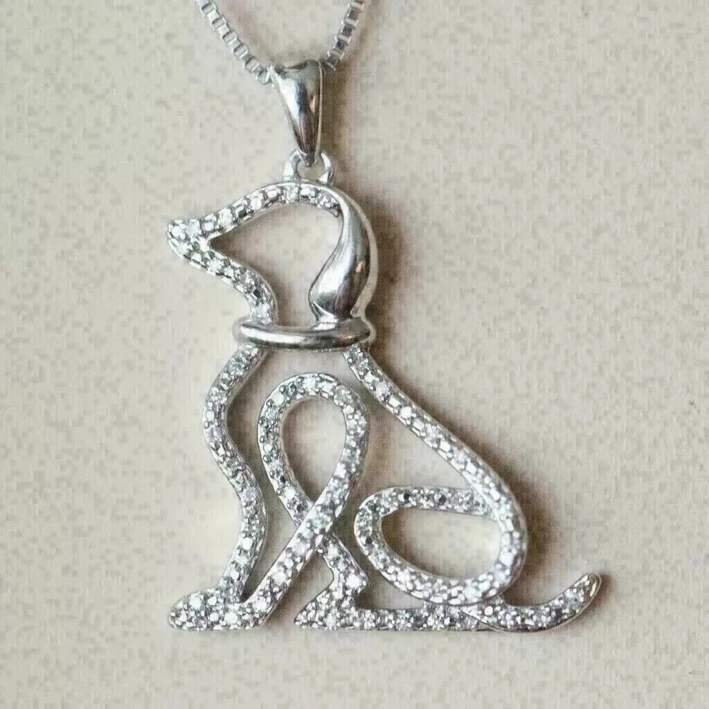 1.25Ct Round Cut Simulated Diamond Dog lover Pendant Chain 14k White Gold Plated
