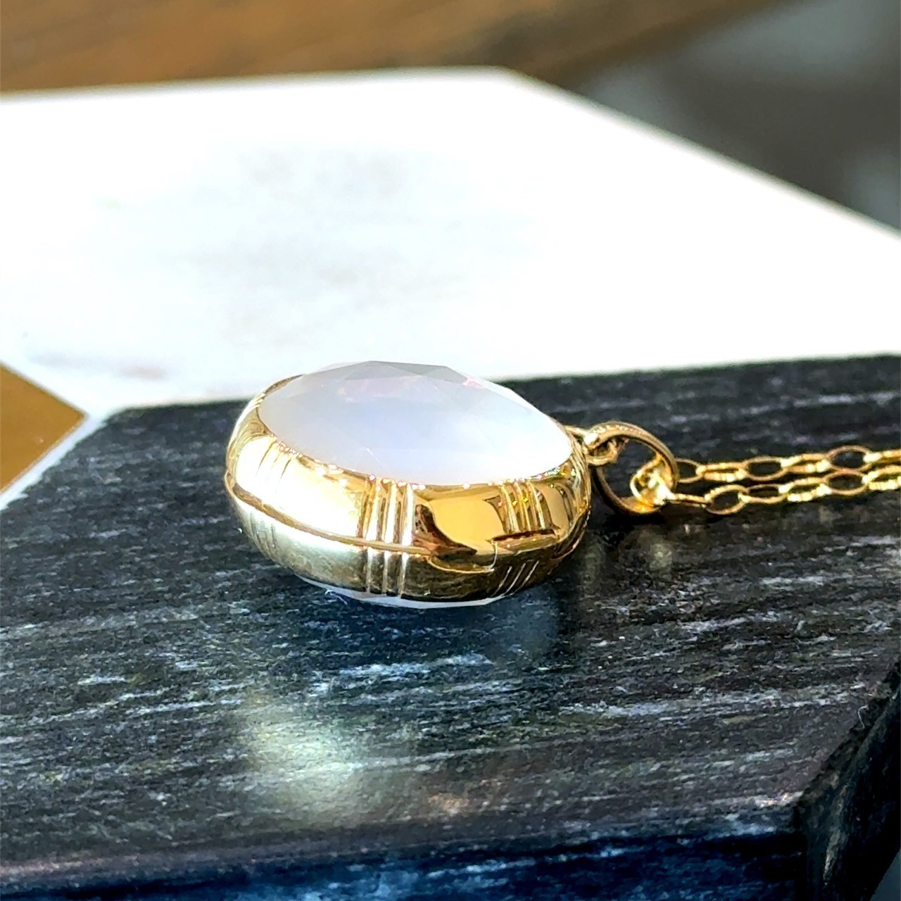 Monica Rich Kosann Mother of Pearl Locket 18KT Gold Necklace