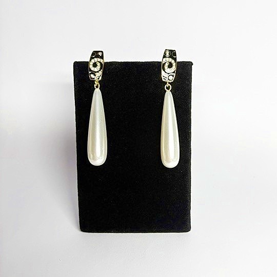 Pearl Teardrop Earrings- Art Deco Style C Z Ear wires, 18kt Gold Plate
