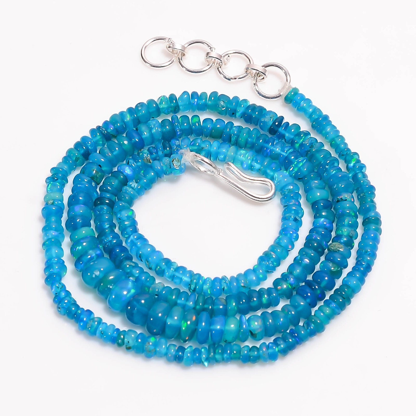 Natural Neon Blue Ethiopian Opal Rondelle Smooth Beads 2X2 5X3mm Necklace 17-18″