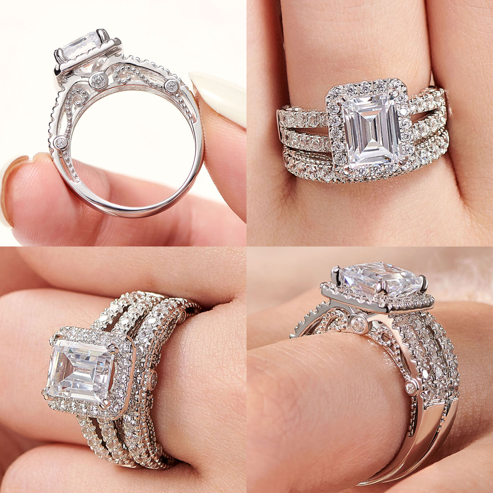 Wuziwen Sterling Silver 5A CZ Wedding Engagement Rings for Her Size 7