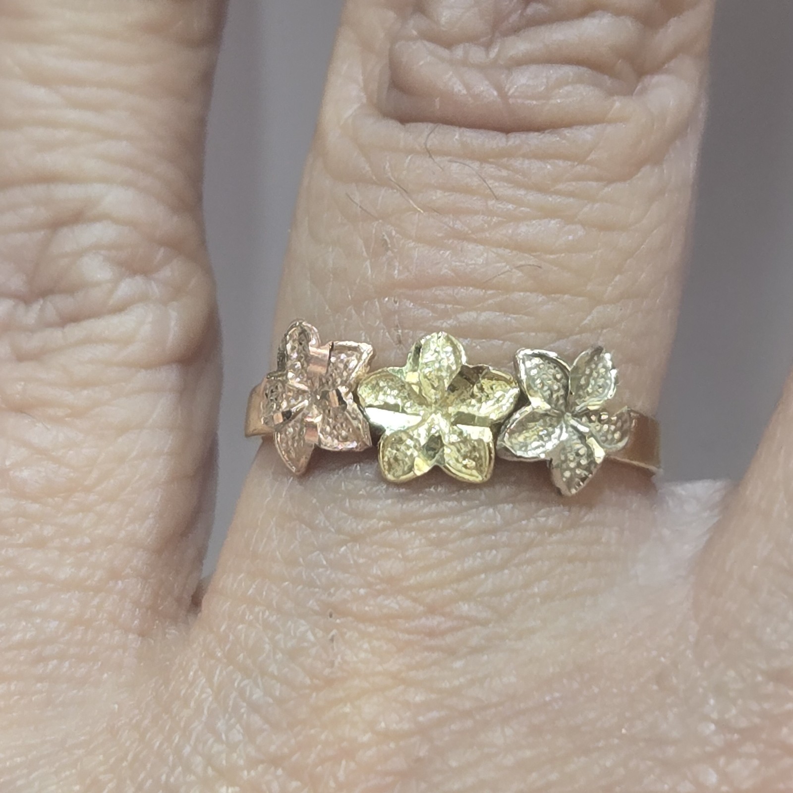 Solid 14k rose yellow White Gold flower Hibiscus ring