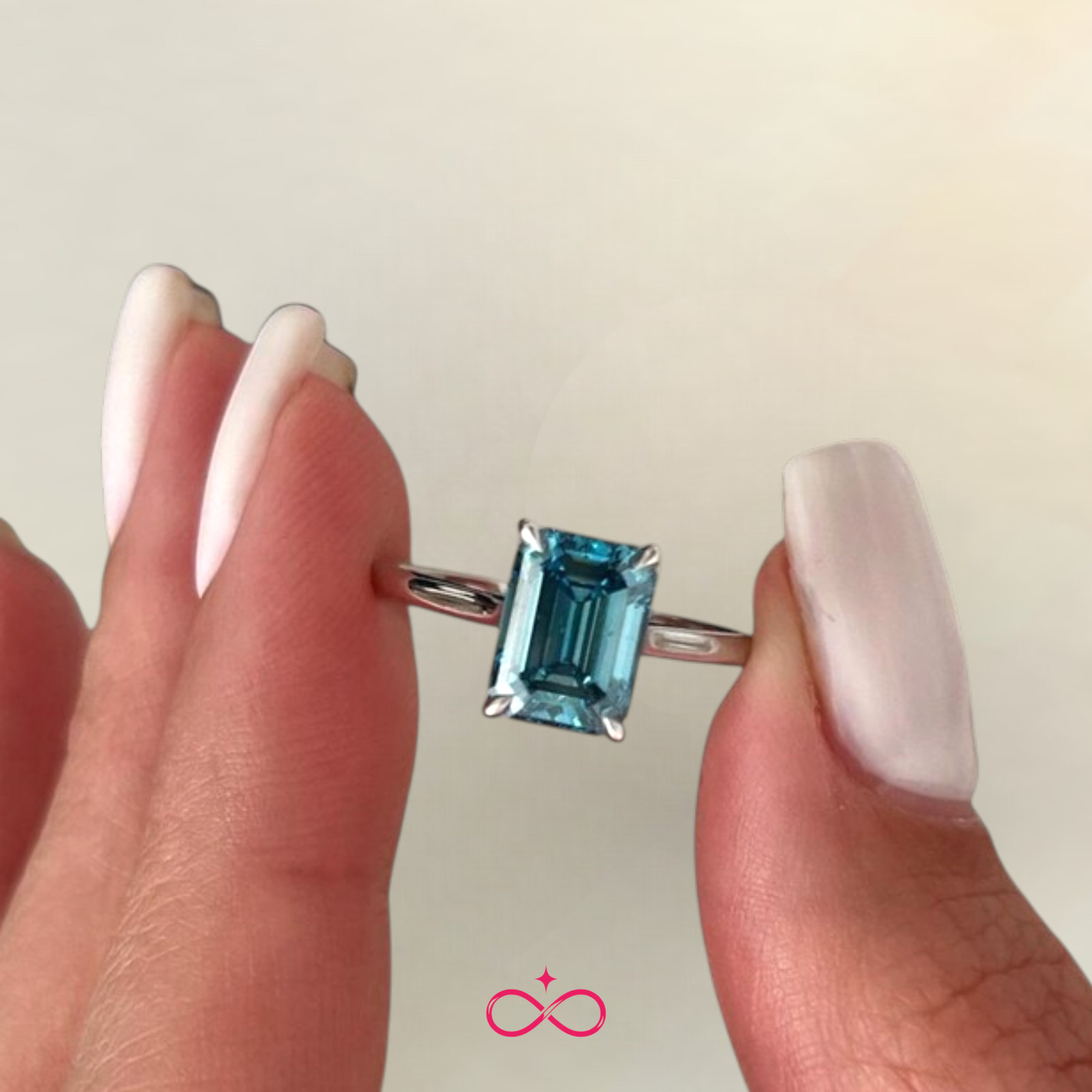 Emerald Cut 2.00 Ct Fancy Vivid Blue Women Diamond Ring Lab Grown 14K White Gold