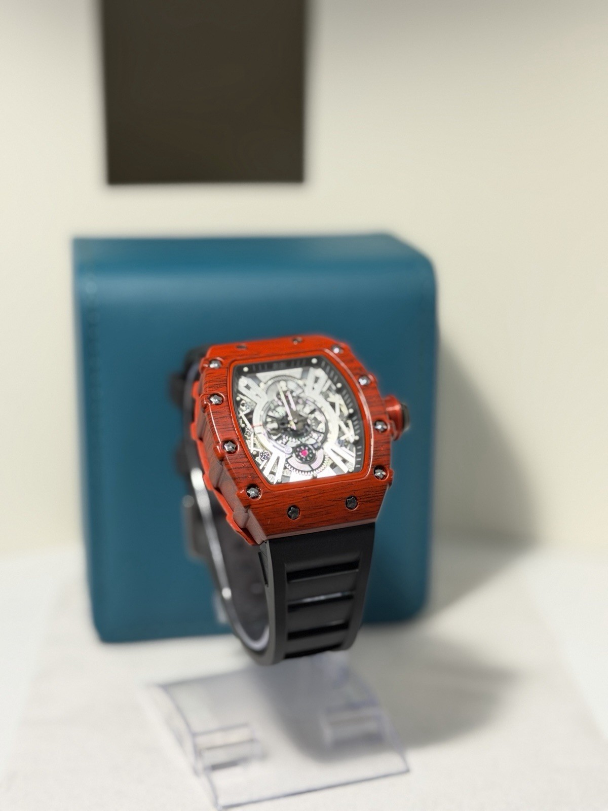 BIBI Luxury Watch Red Tonneau Case Skeleton Mechanical Style Men’s! SHARP! NEW!!