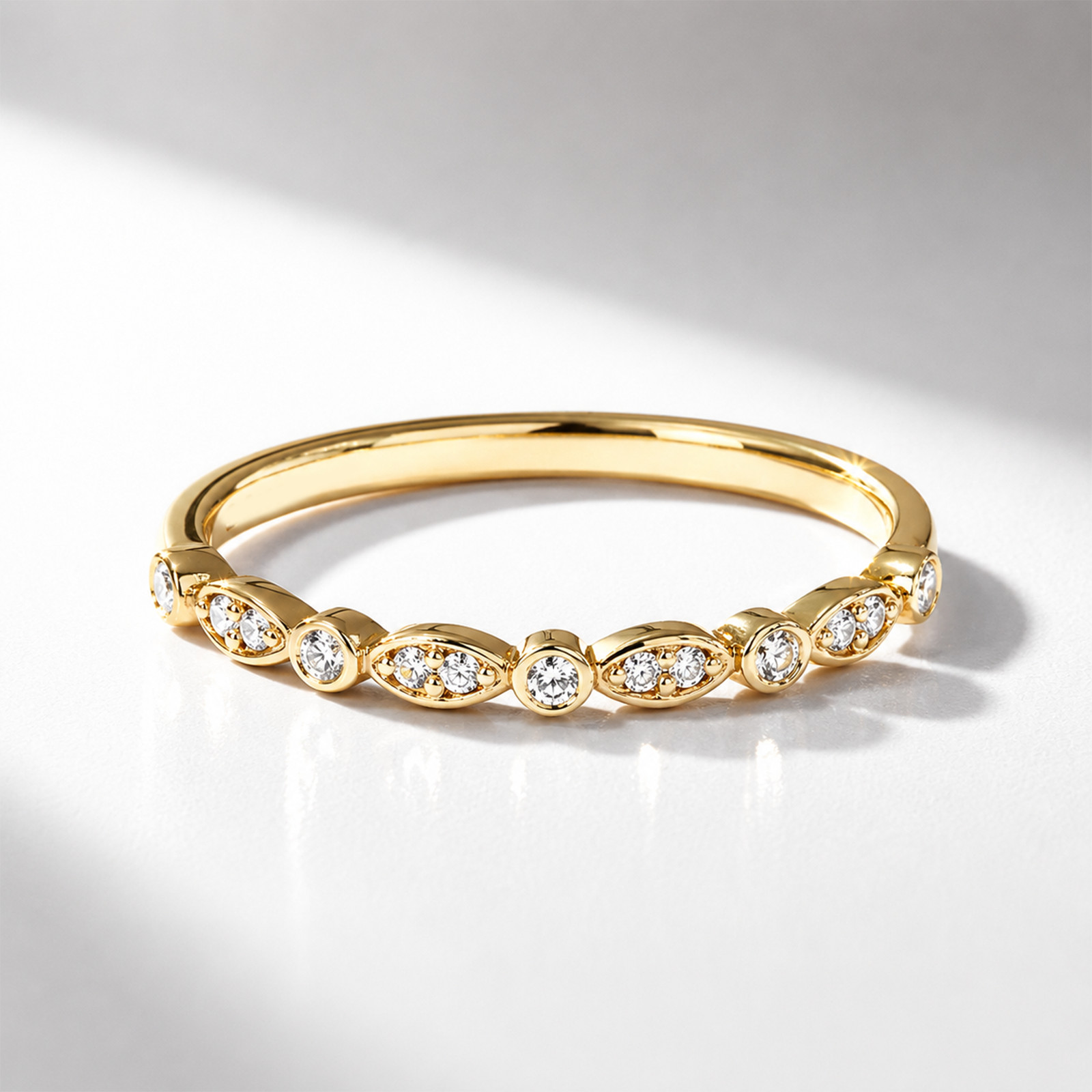 Designer Bridal Wedding Band 14k Yellow Gold Round Cut 0.09 Ct Lab Grown E F VVS
