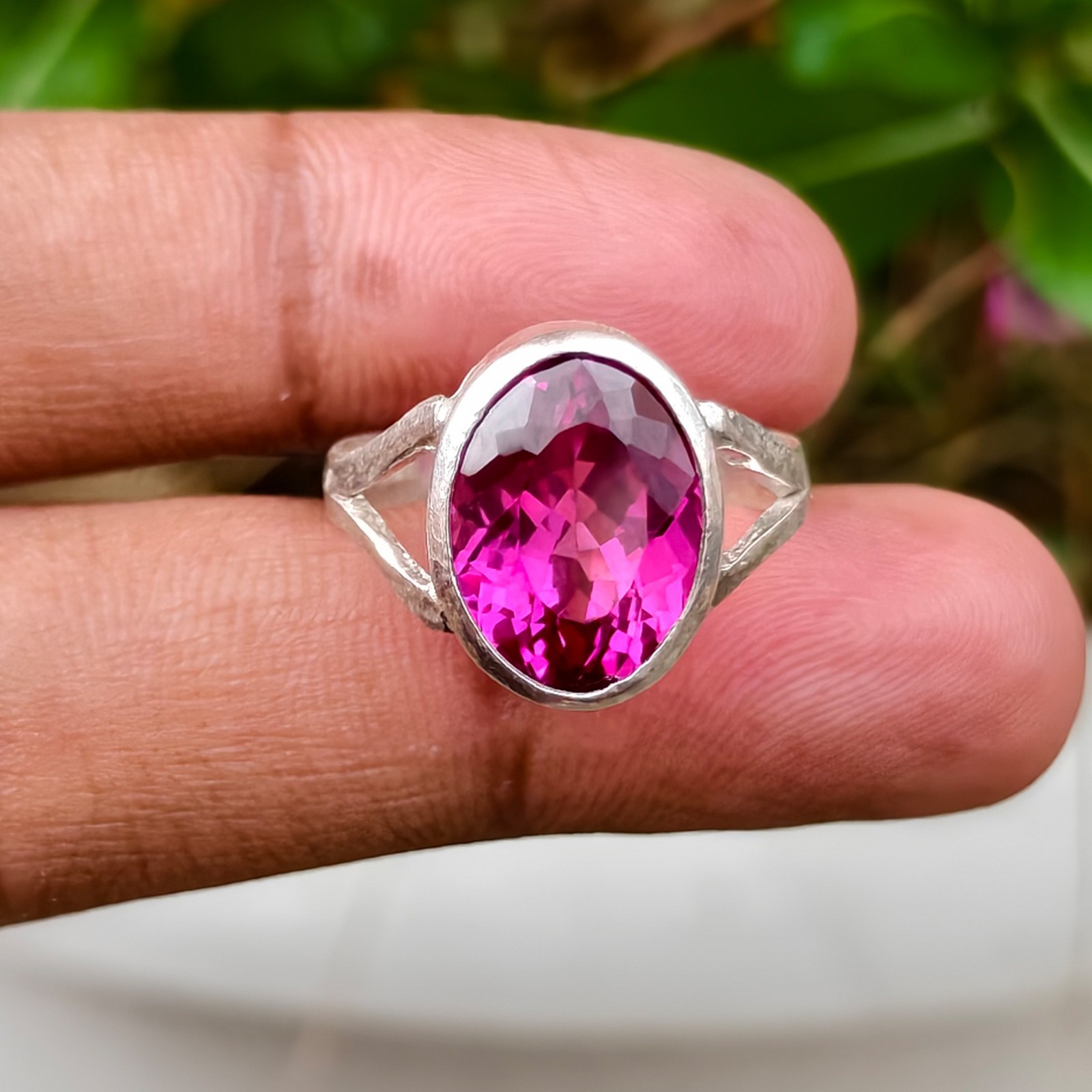 Certified 29.70 Ct Rhodolite Garnet Raspberry Pink Sterling Silver 925 Ring