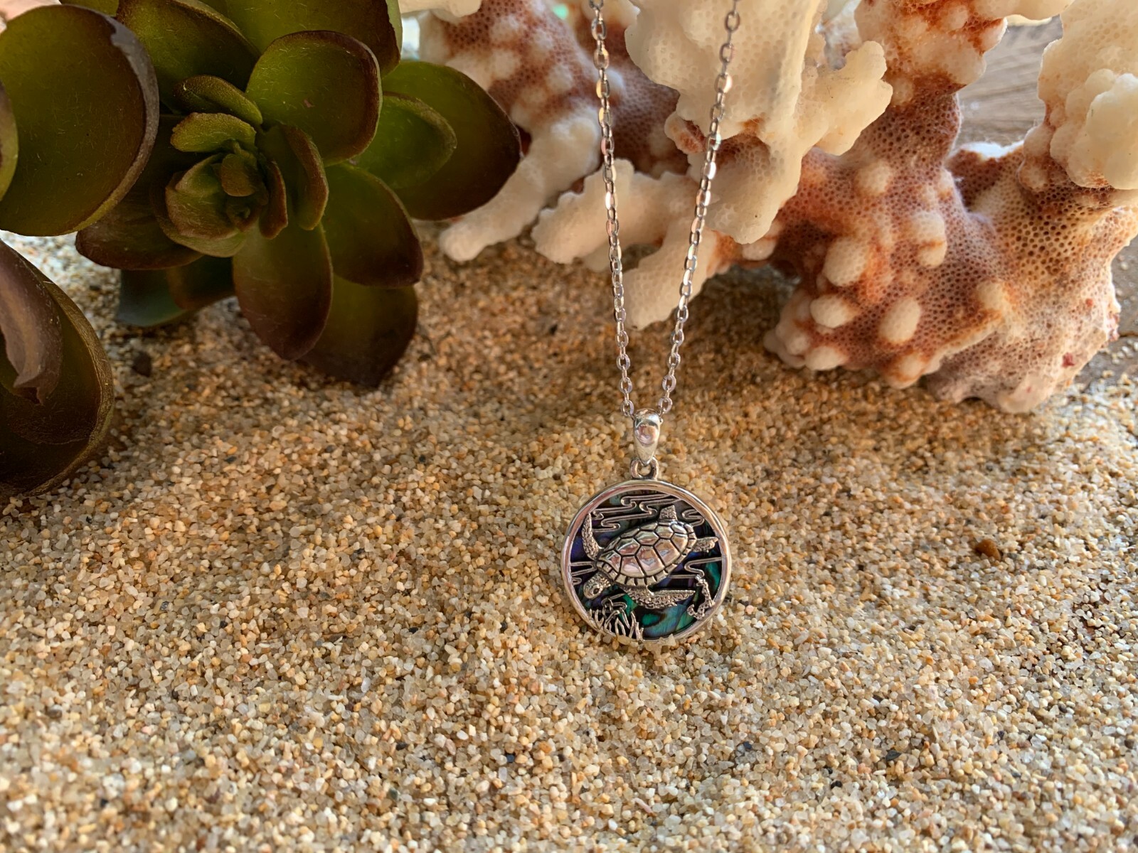 Sterling Silver Turtle Necklace – Colorful Abalone Shell Neckless for Women, Mot