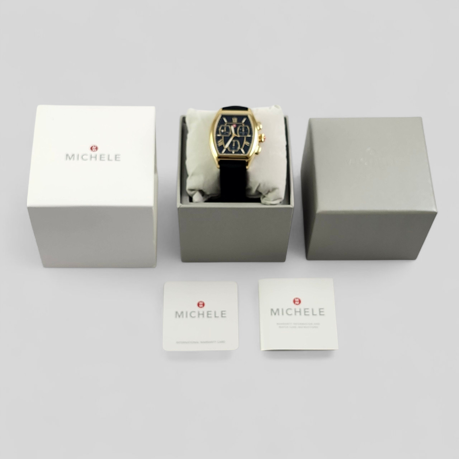 NEW Michele Releve Sport Black & Gold Stainless Watch Silicone Band MWW19C000001