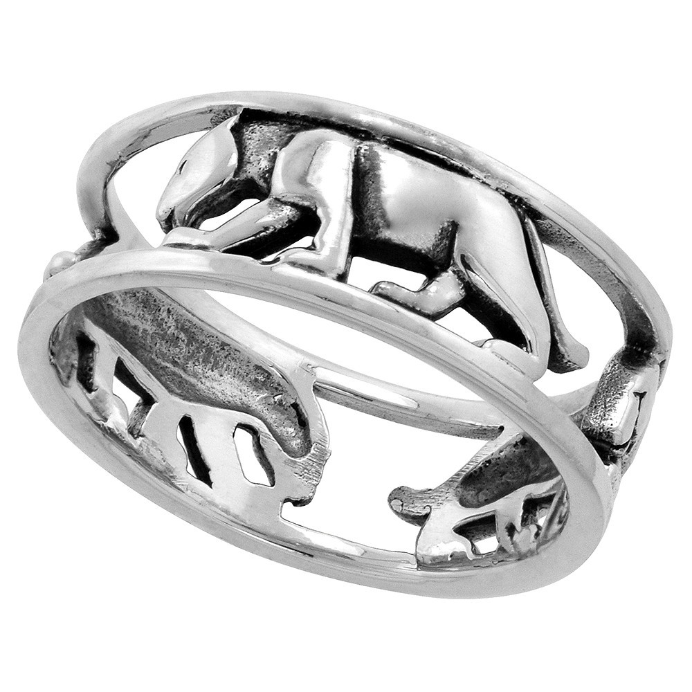 925 Sterling Silver Flat Panther Ring for Women 1/4 Inch (6.5mm) Wide