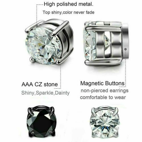 Steel Magnetic Stud Earrings 6/ 8MM For Women Men Non-Piercing Clip On Stainless