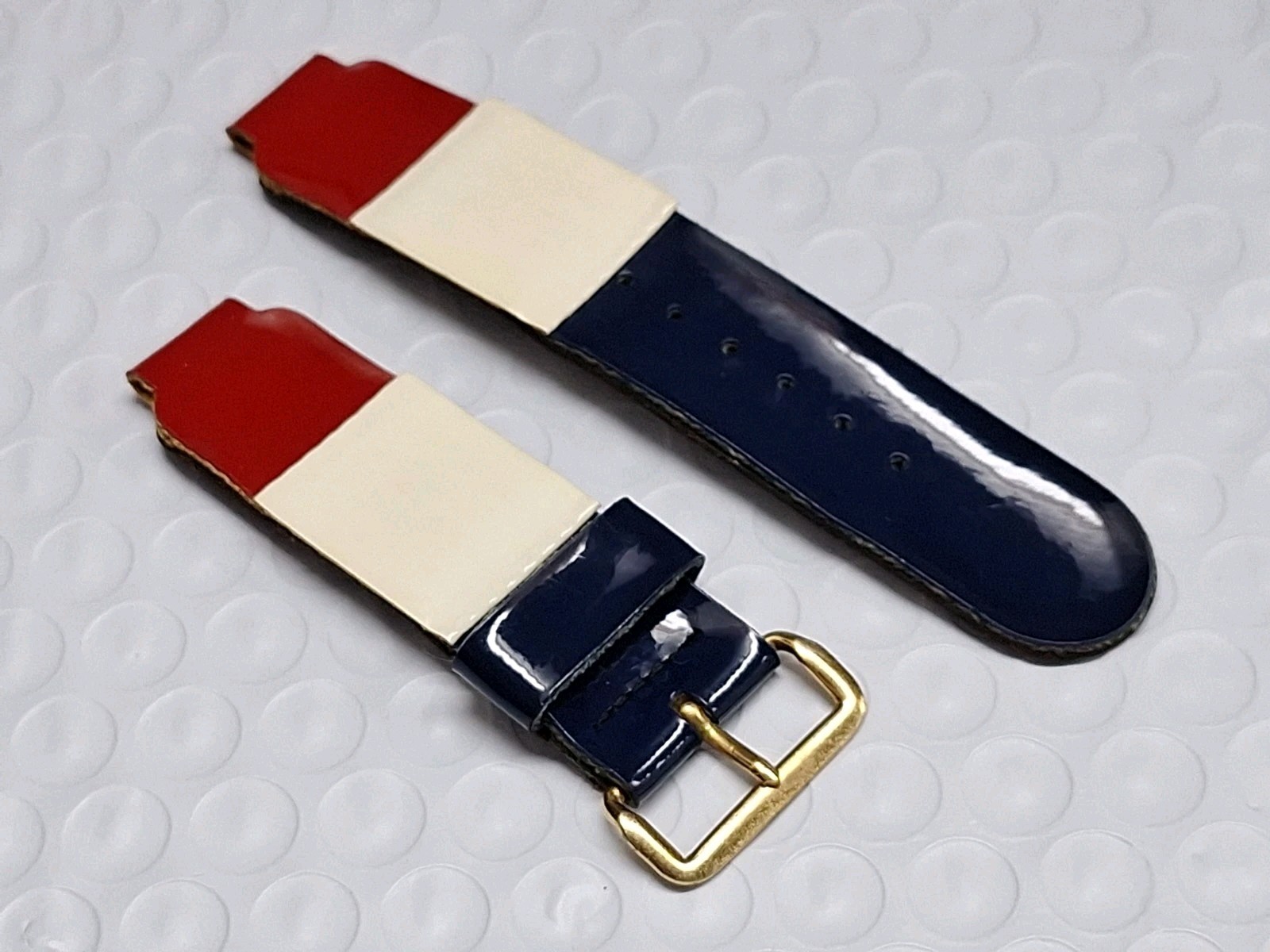 Vintage Tri-color Red White Blue Vinyl on Leather Watch Band Strap 12.3 mm