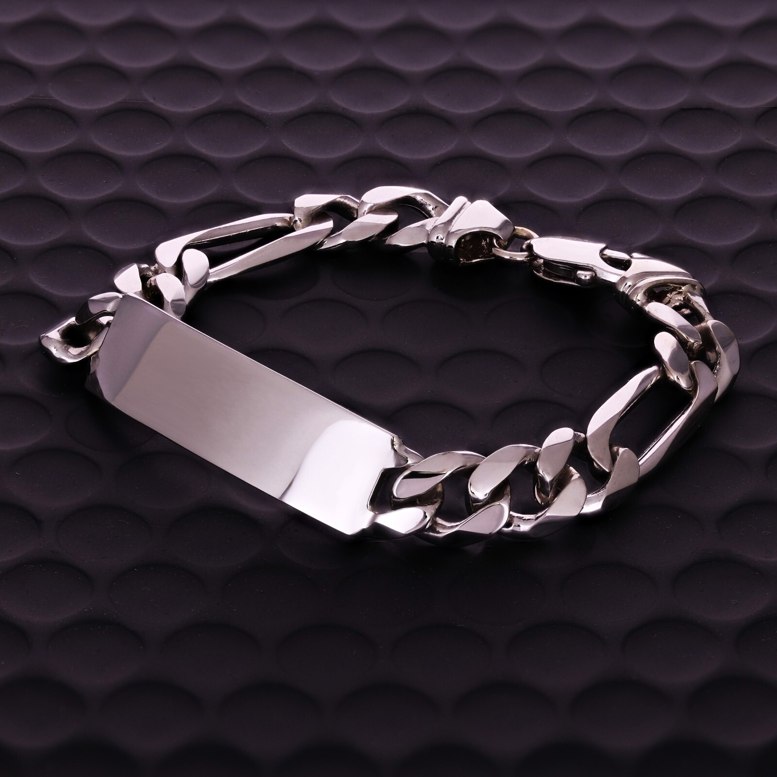 10k White Gold Solid Figaro Chain ID Bracelet 8″ 10.5mm 35.6 grams