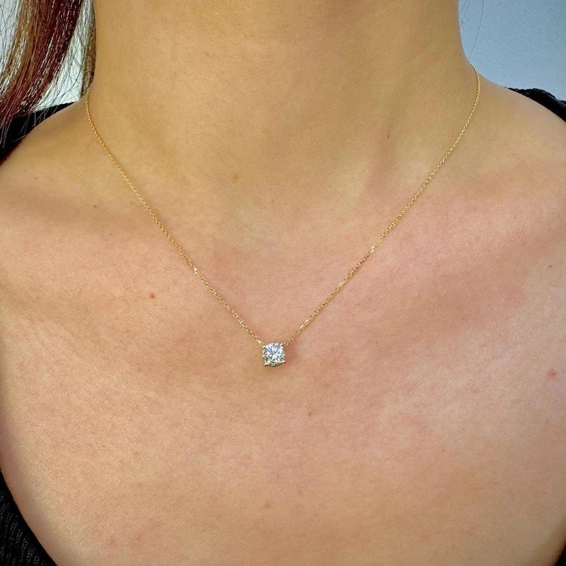 Natural 0.70CT Round Diamond Necklace Dainty Solitaire Pendant 14k Yellow Gold