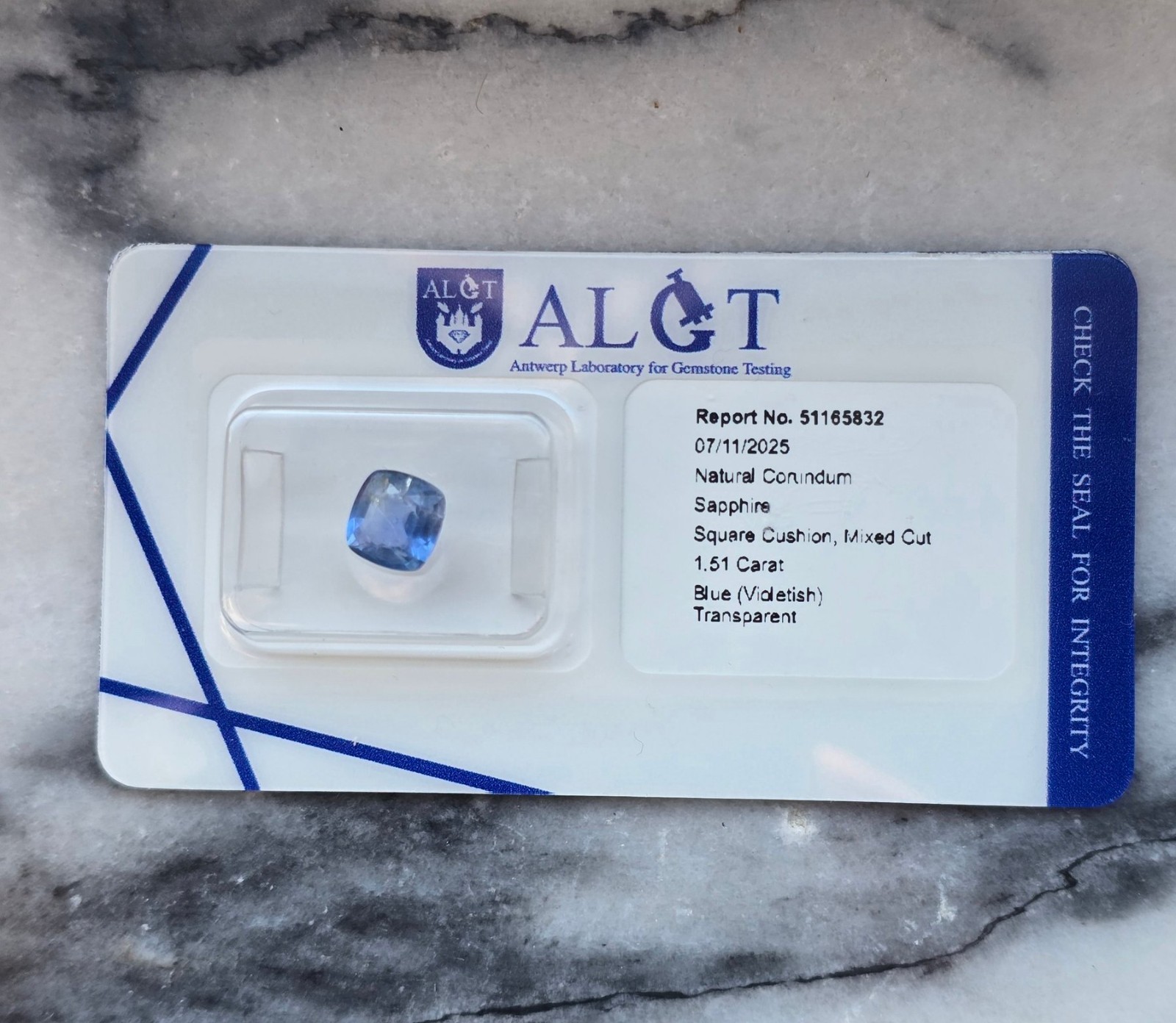Natural Burma No Heat Blue Sapphire 1.51ct Cushion Cut ALGT Certified