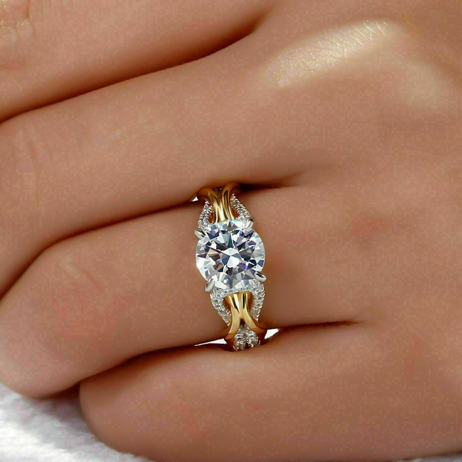 2 CT Round Cut Diamond Engagement Anniversary Ring 14K Yellow Gold Finish Size 7