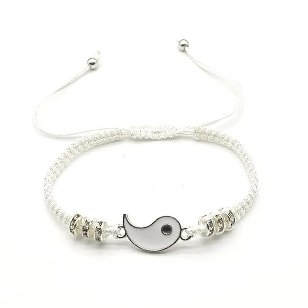 2 PC Jewelry Set Couple Black White Tai Chi Bracelet Rope Adjustable Chain Set S
