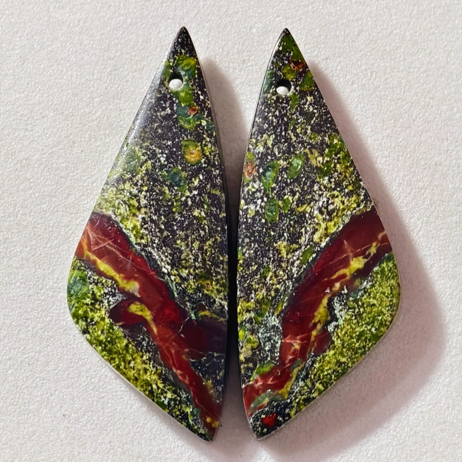 32 Cts Natural Dragon Blood Jasper Drilled Pair Cabochon Gemstone 33.8 X 13.4 MM