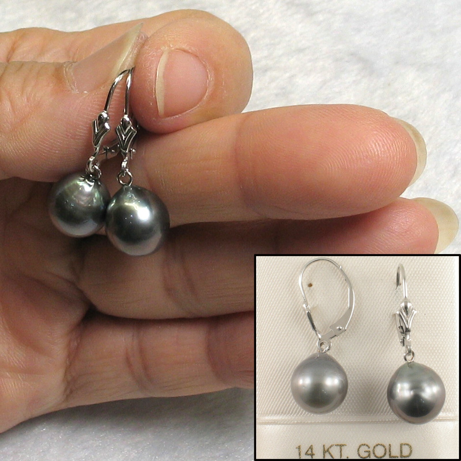 Simple & Beautiful Black Tahitian Pearl 14kt White Gold Leverblack Earrings TPJ