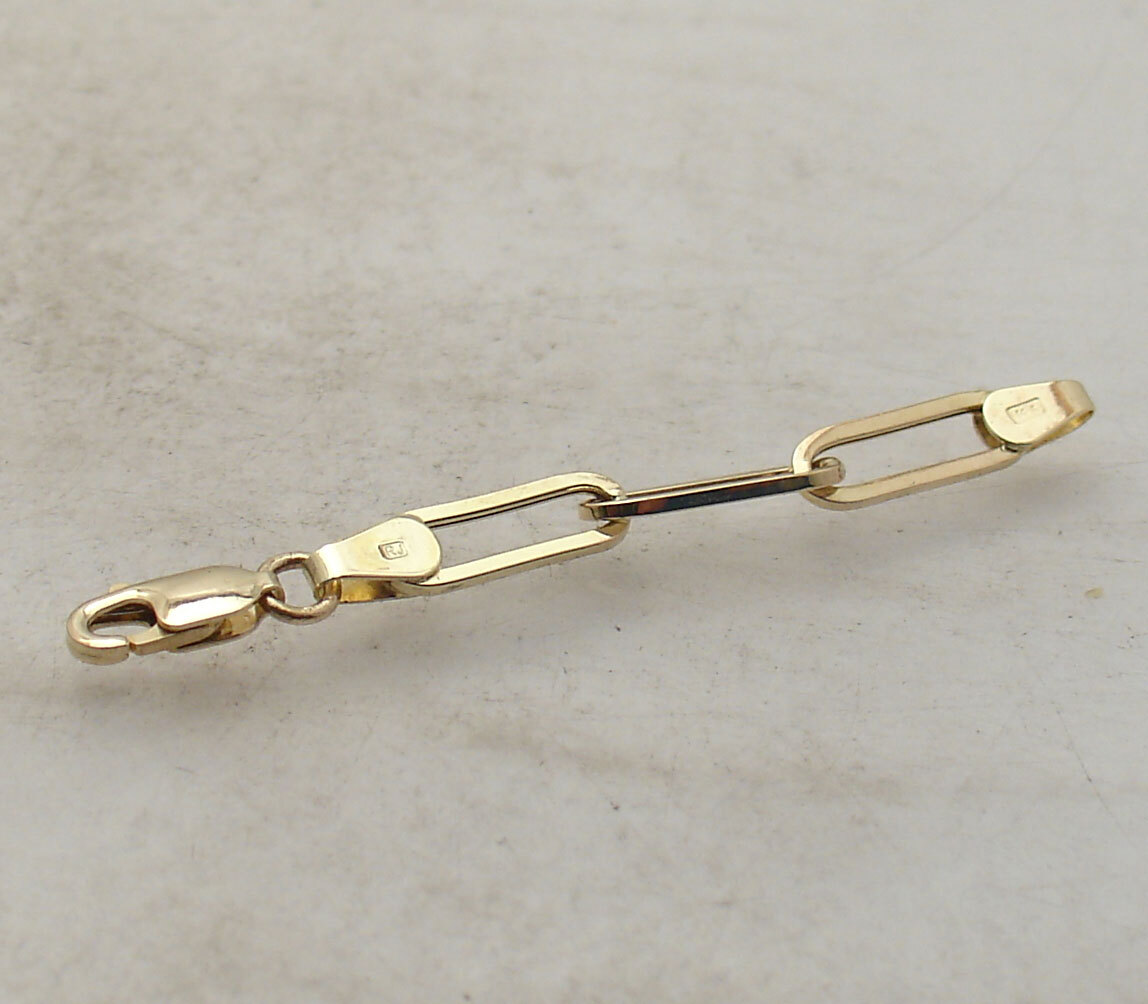 4mm Paper Clip Oval Chain Necklace Extender Lobster Lock Real 14K Yellow Gold