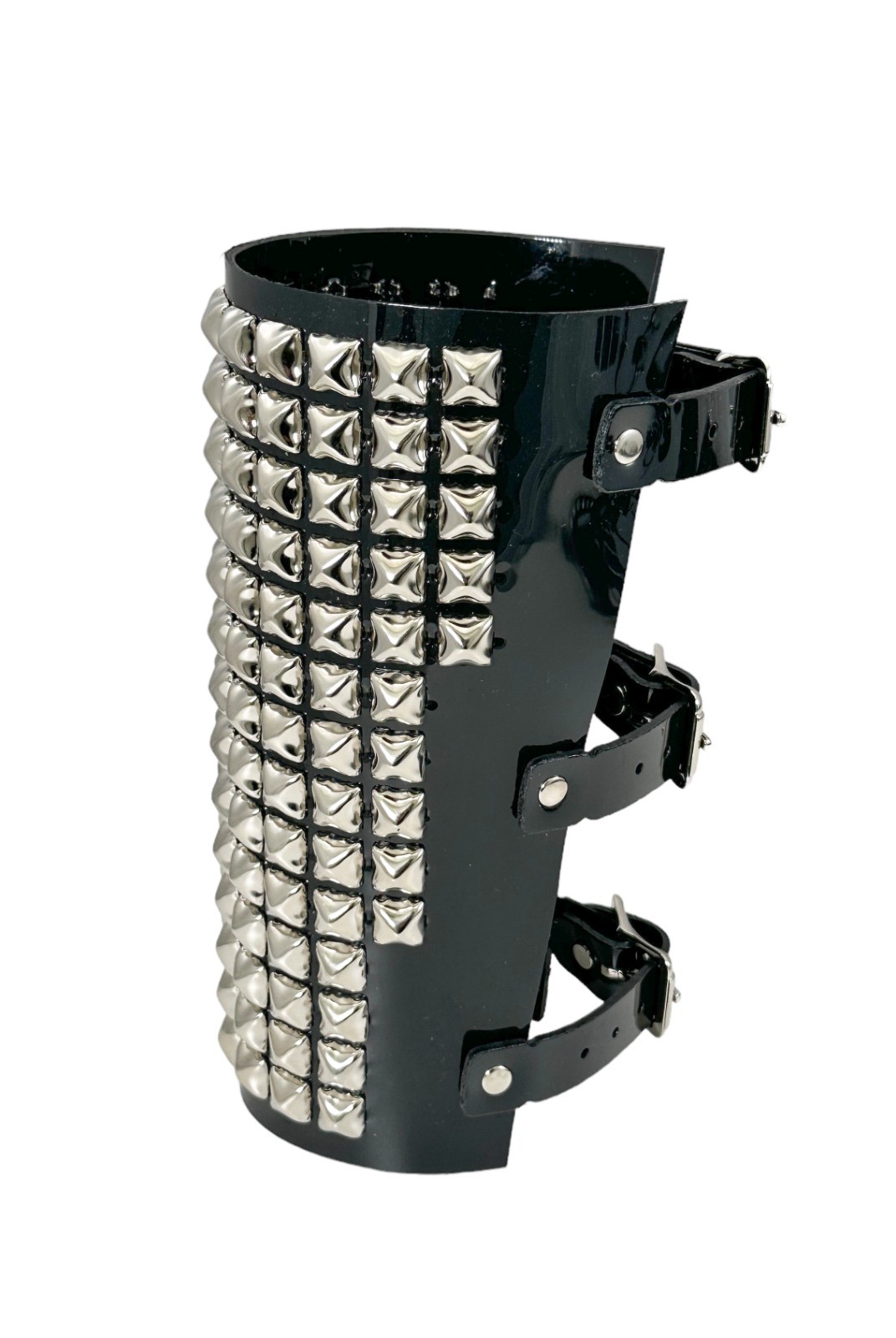 14 ROW PYRAMID STUD GAUNTLET BRACER WITH BUCKLE PVC VINYL PUNK THRASH METAL USA