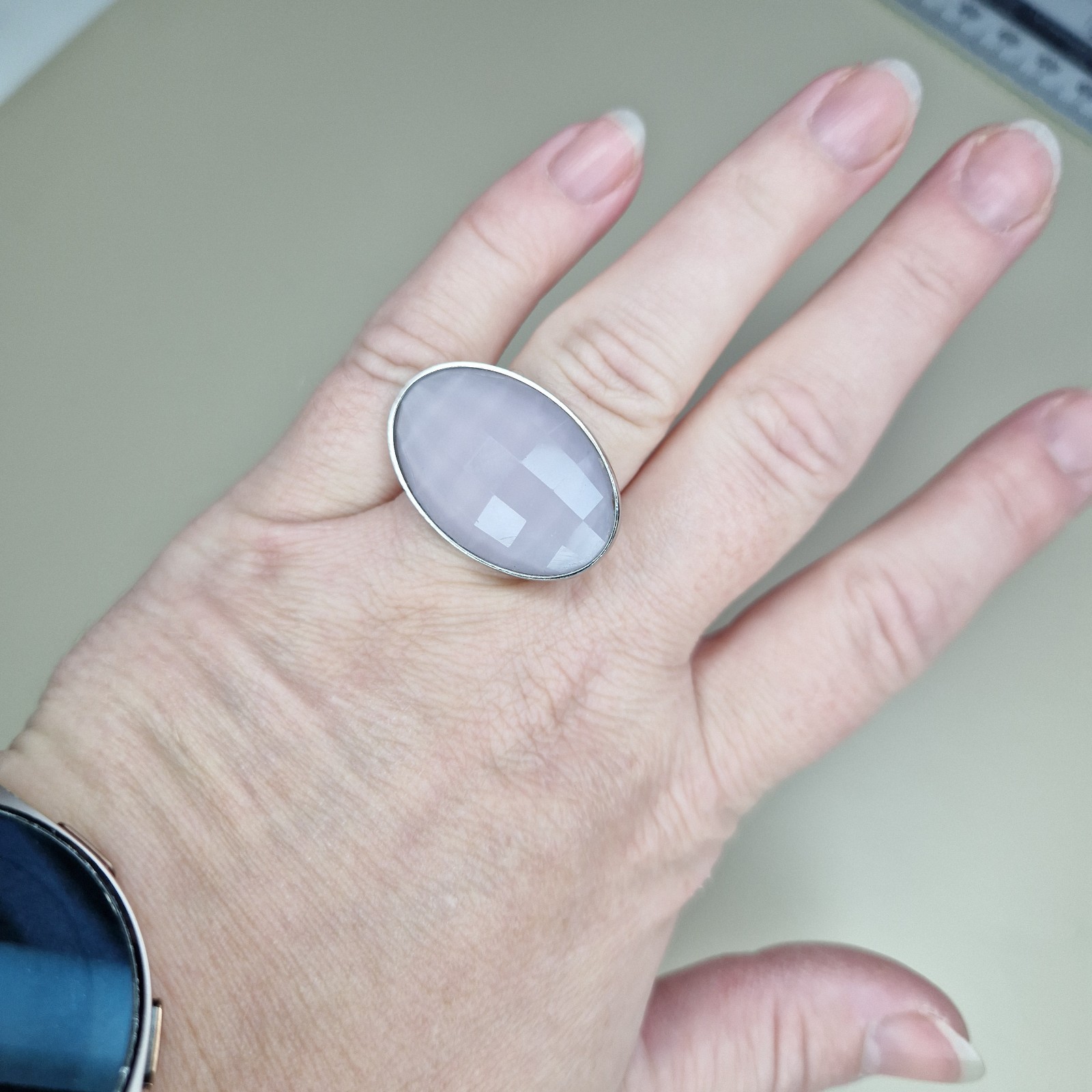 Calvin Klein Continuity Two Tone Size P 1/2 Pink Faceted Oval Silver Tone CK