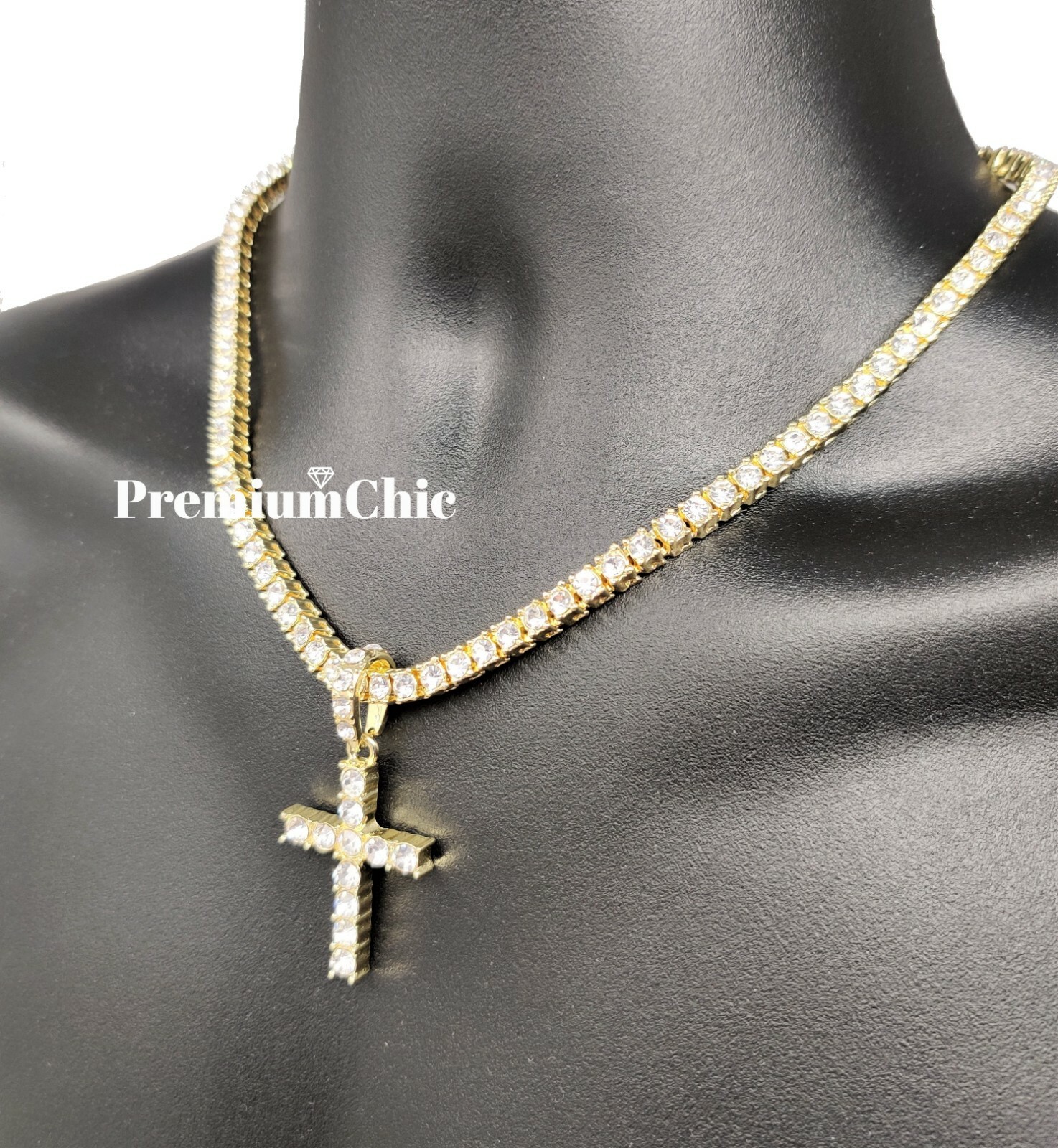 ICED Cross Pendant & Tennis Chain Choker Gold/Silver Plated Hip Hop CZ Necklace
