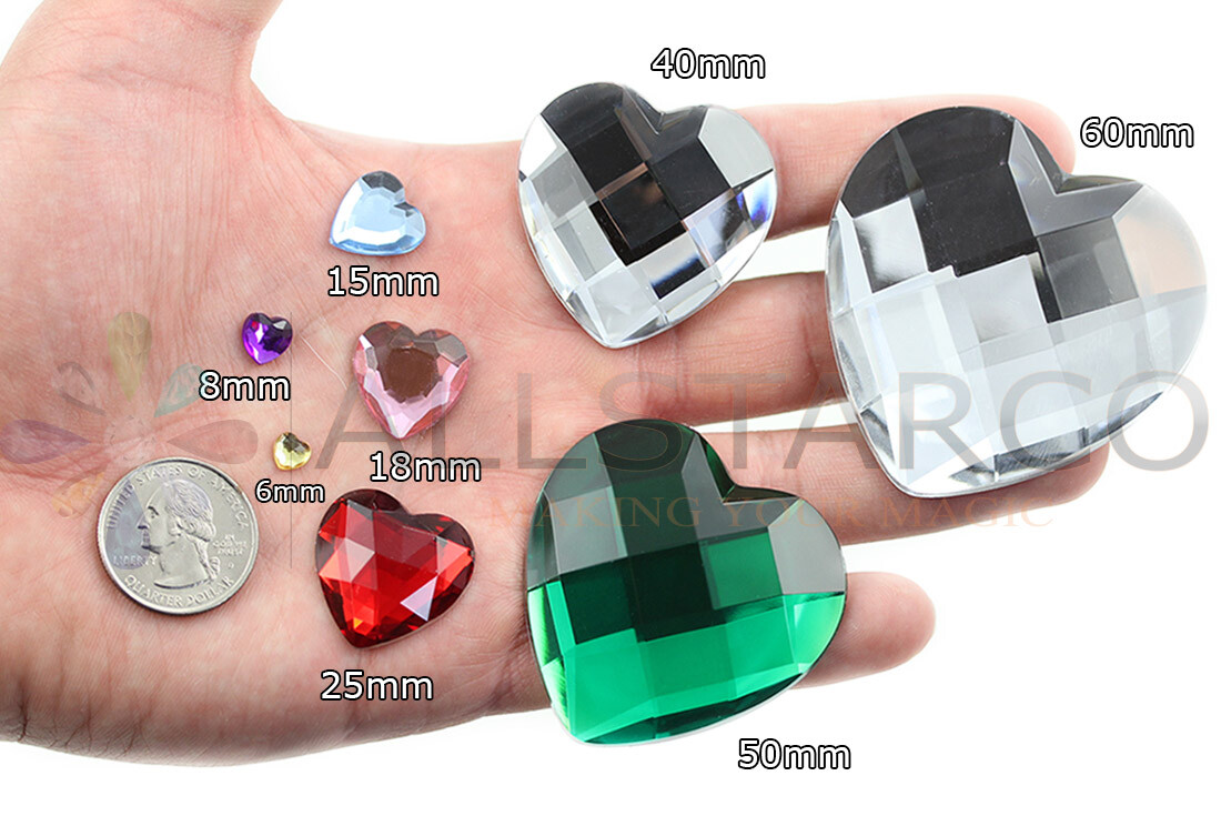 15mm Assorted Colors Flat Back Heart Acrylic Rhinestones Gems Crafts 120 Pieces