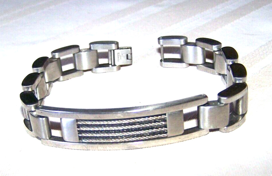 Fancy Heavy EDFORCE Stainless Steel Link ID Style Bracelet | 8” 79.8g 13.25mm