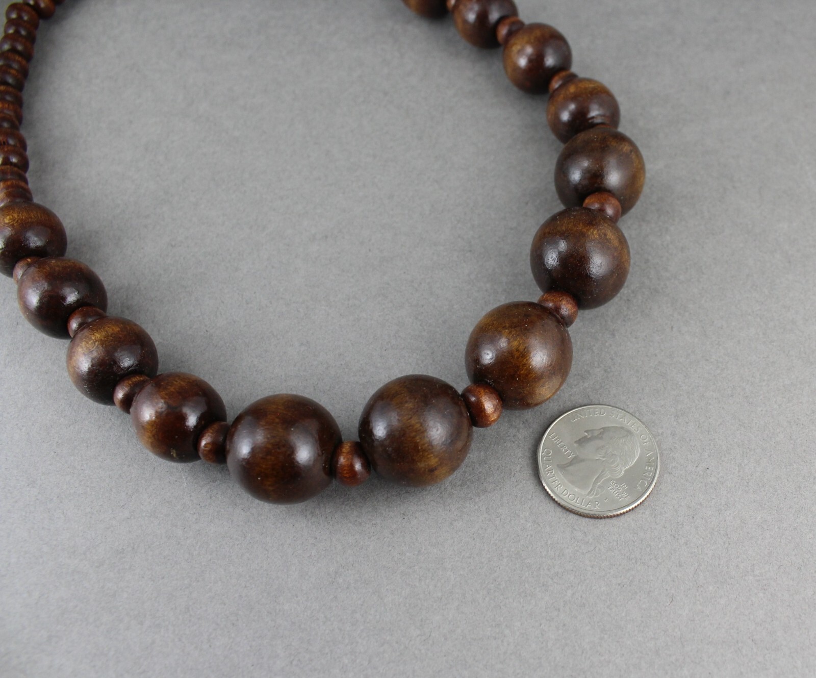 dark Brown wood necklace big chunky bead stretch 21″ long necklace beaded wooden