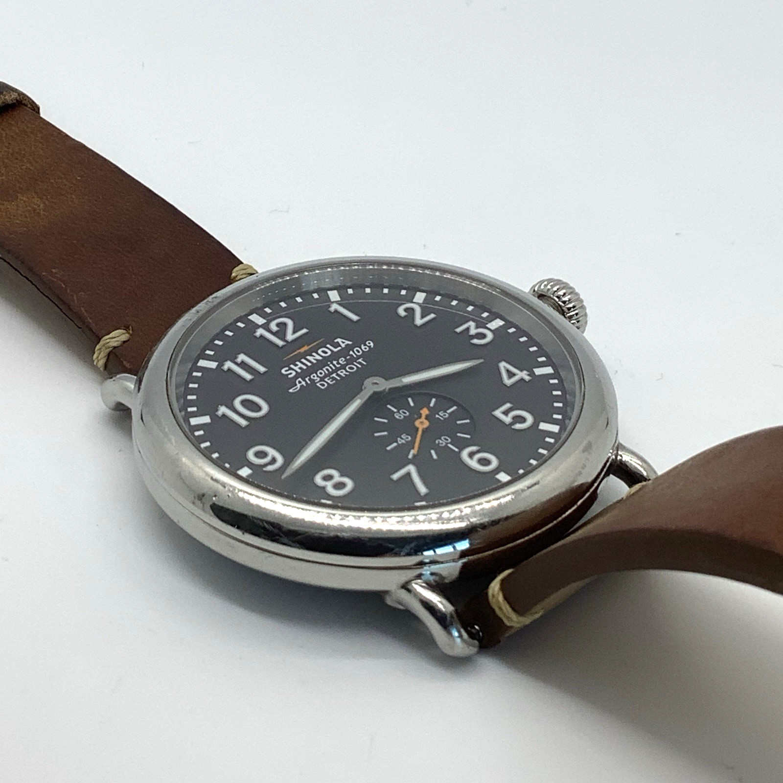 Shinola Argonite-1069 The Runwell Watch Brown Leather Band Not Ticking, As Is