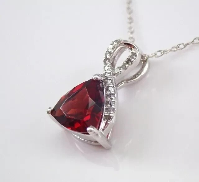 1.50Ct Trillion Cut Simulated Garnet Women’s Charm Pendant 14K White Gold Plated