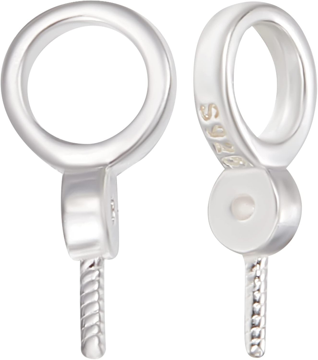 1 Box 10Pcs 925 Sterling Silver Eye Pin Peg Bail with 6mm Pearl Cup Bail Charm