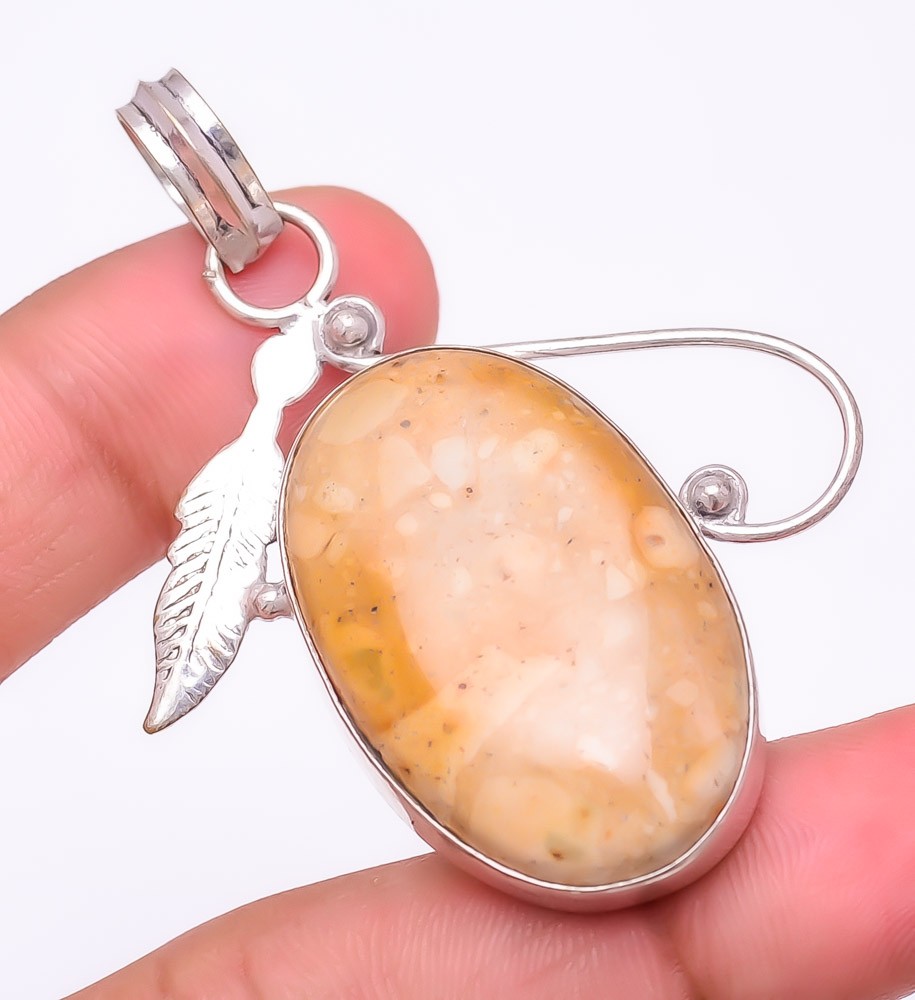 Natural Picture Jasper Gemstone 925 Silver Plated Jewelry Pendant 2.1″ F2690