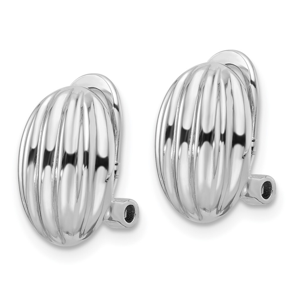13.25mm Sterling Silver Rhodium-plated Striped Oval Non-Pierced Earrings