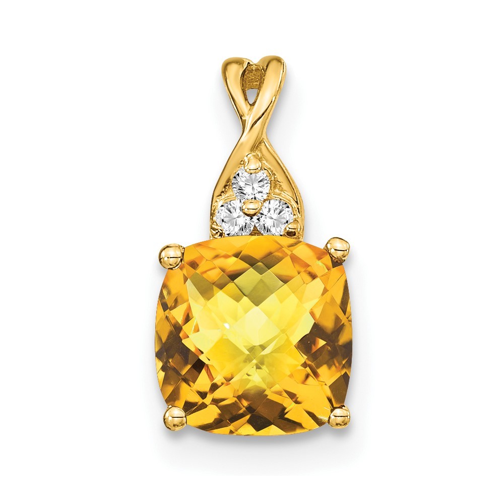 14k Yellow Gold 7mm Cushion Checkerboard November/Citrine and Diamond Pendant
