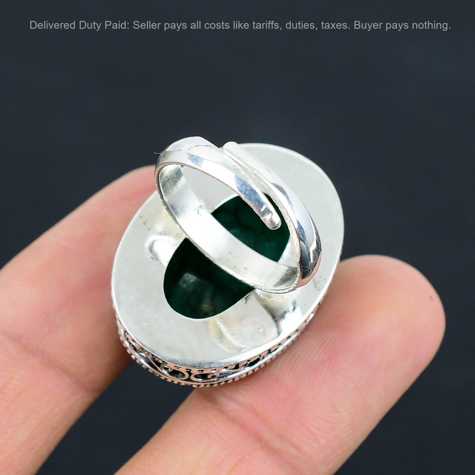 Oval Zambian Emrald Gemstone Sterling Silver Anniversary Statement Vintage Ring