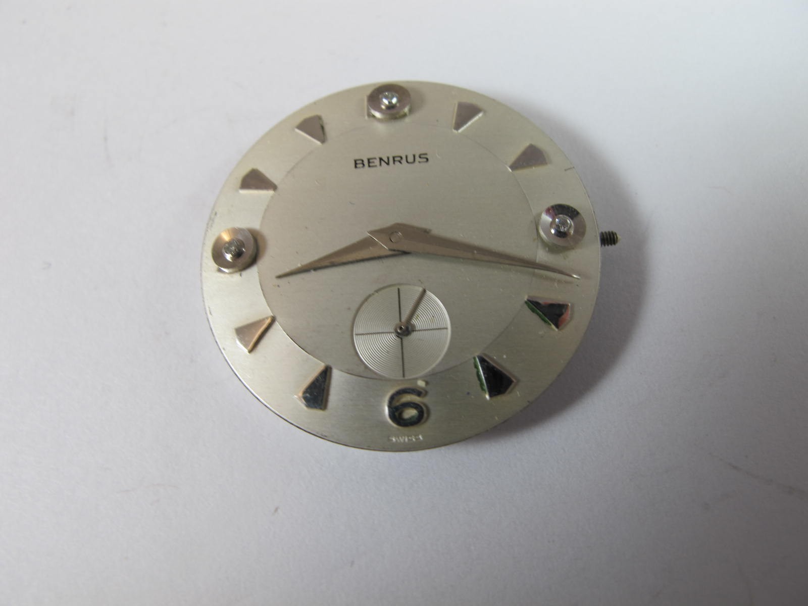 BENRUS MENS FANCY SILVER DIAL WITH JEWELED MARKERS AND SILVER DUPHINE HANDS