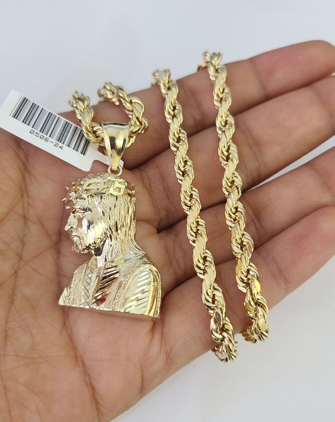 Real 10k Rope Chain Jesus Charm Necklace Pendant Set 5mm 20″-30″ Inch Gold