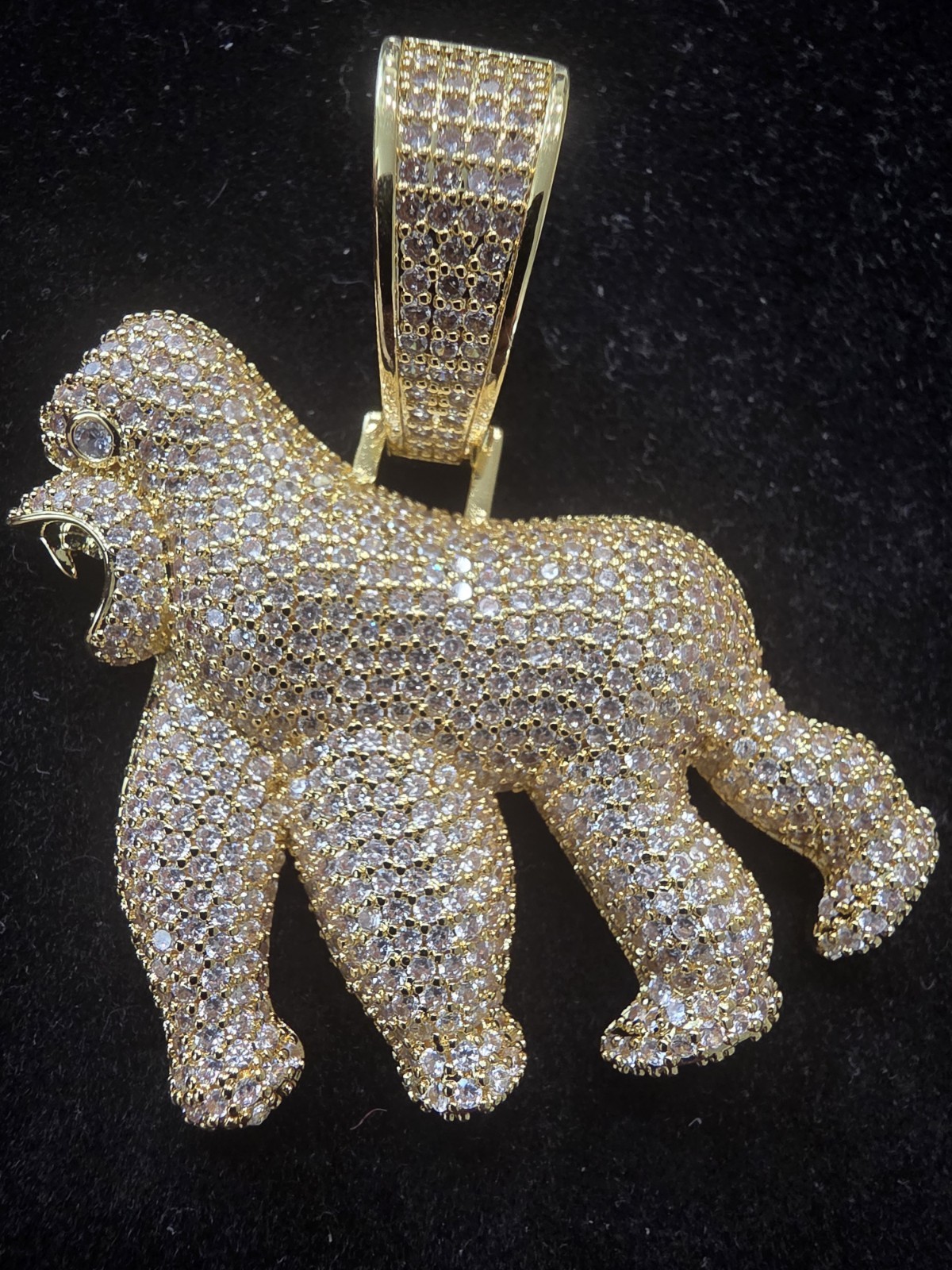 Gold Plated Gorilla Ape Pendant Fully Iced Out with Cubic Zirconia Stone Hip Hop