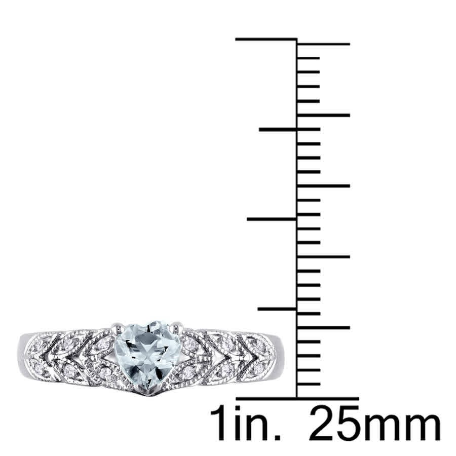 Amour Sterling Silver 0.05 CT Diamond TW And 1/3 CT TGW Aquamarine Heart Ring