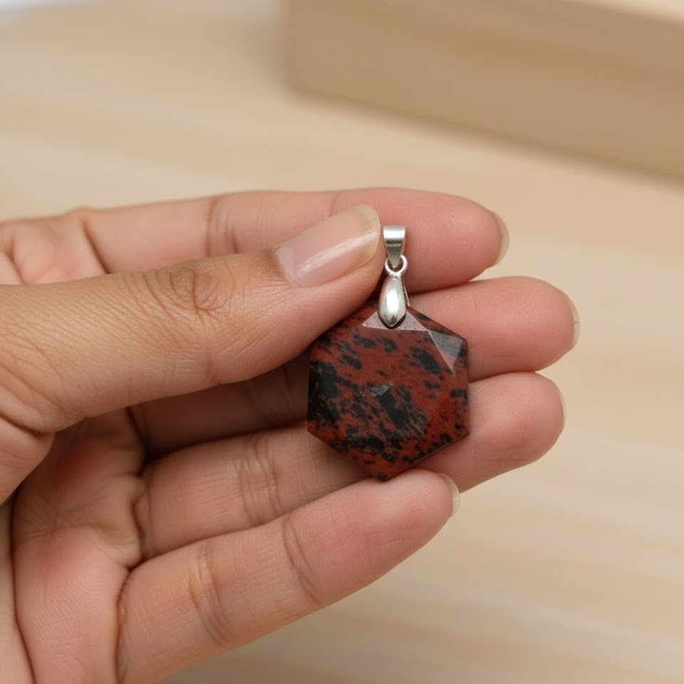 Mahogany Obsidian Hexagon Pendant | Handmade Certified Gemstone Necklace