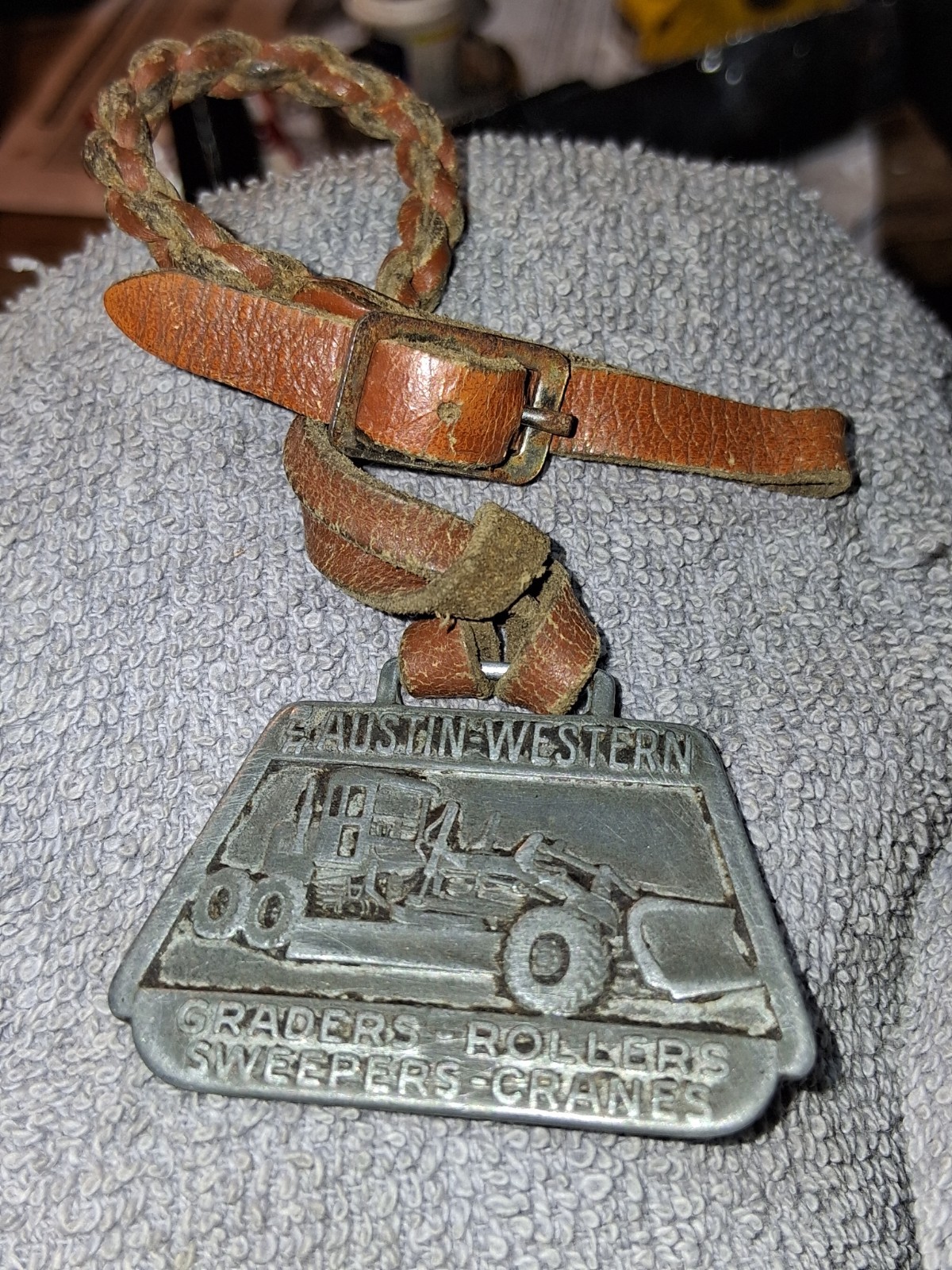 Vtg Austin Western Heavy Equipment Watch Fob w/Strap. Don F Nickel Grand Rapids
