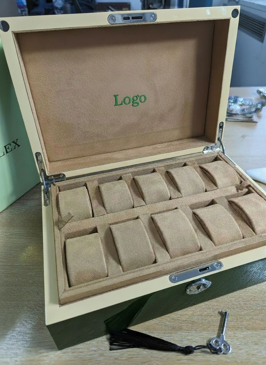 10-Slot Green Wooden Luxury Watch Storage Box Organizer-