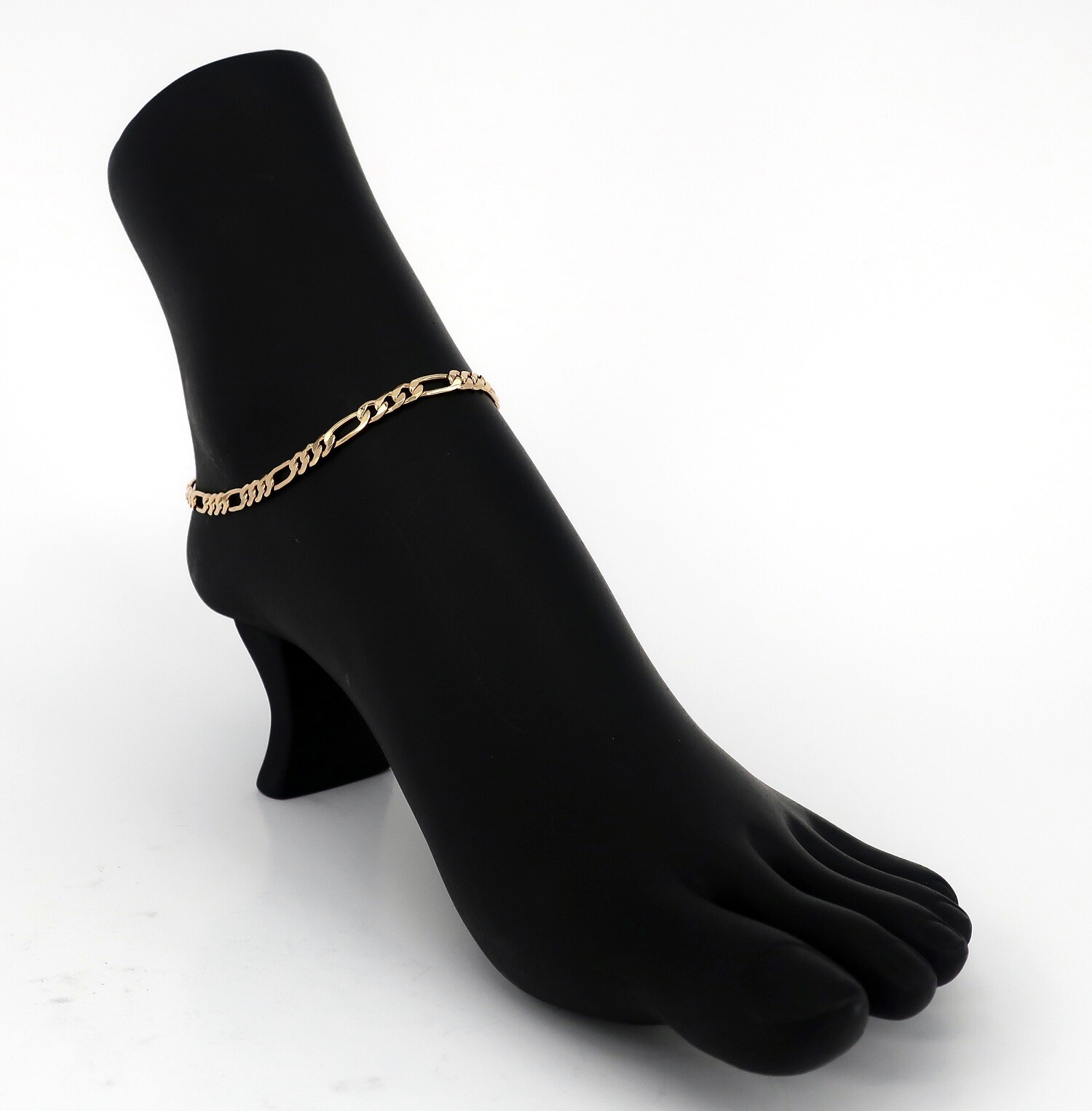 NEW 10″ Figaro Chain Anklet Bracelet Ankh Charm Ankle Bracelet 14k Gold Plated