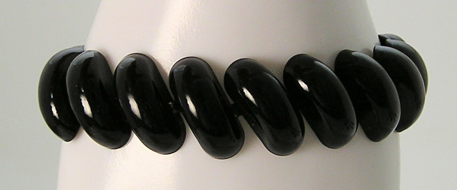 Vintage Napier Black Enamel Angled Oval dome Capsule Link Bracelet Earrings Set