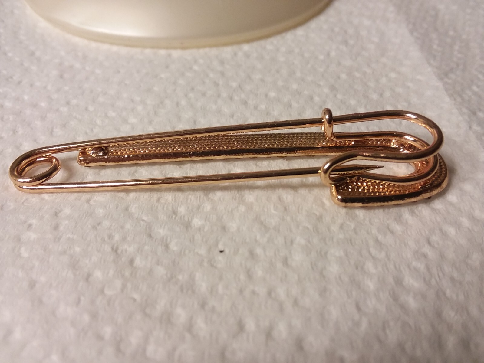 3″ Gold Tone Rhinestone Safet Pin Brooch Marked “X” 07-01-2024