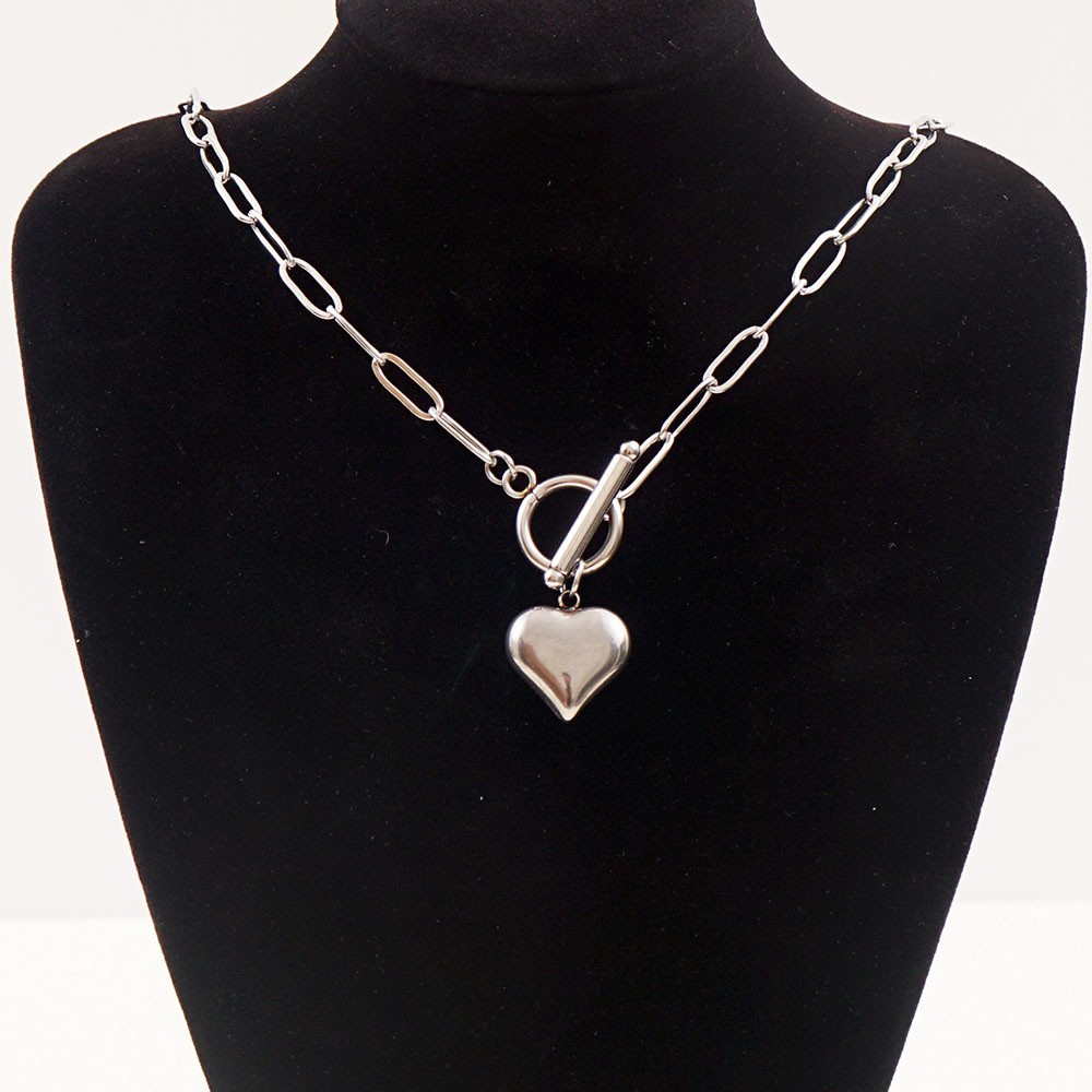 Paperclip Chain Necklace Stainless Steel Toggle Clasp Silver Unisex