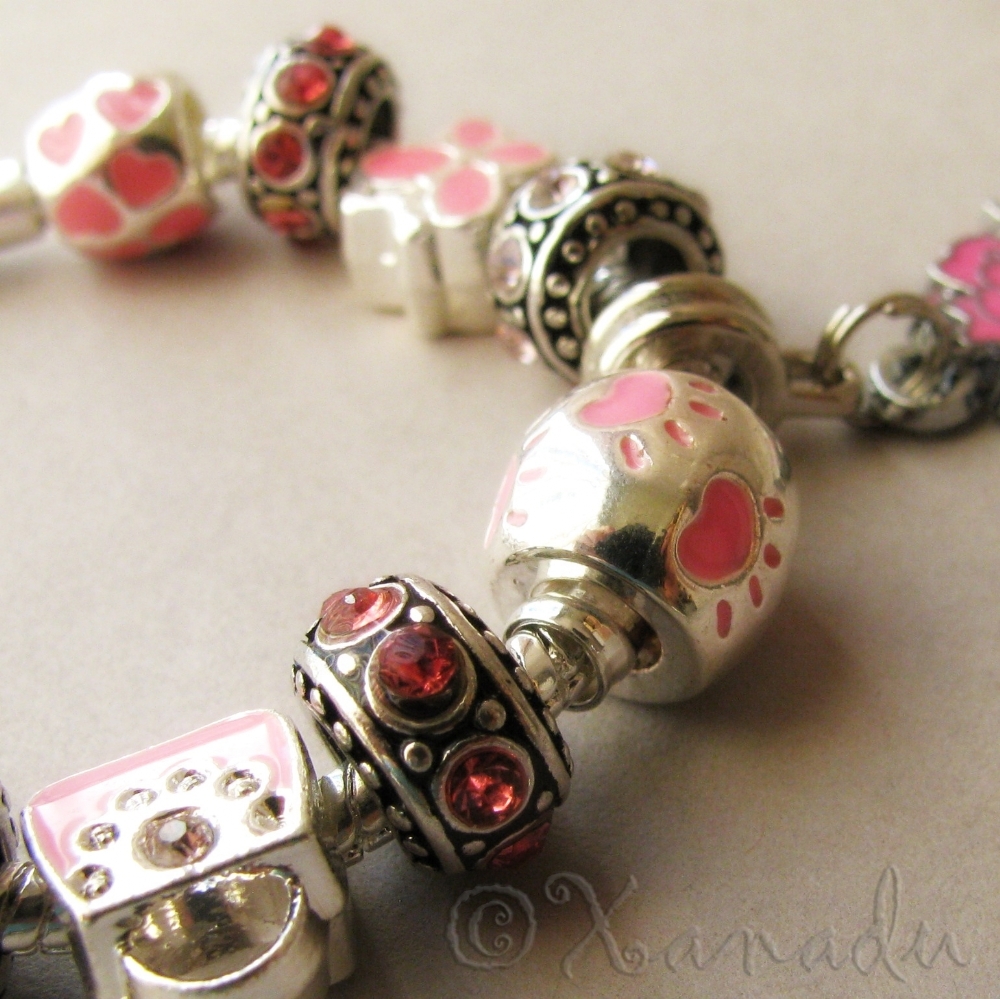 Pink Hello Kitty Fairy Princess European Charm Bracelet With Pink Crystal Beads