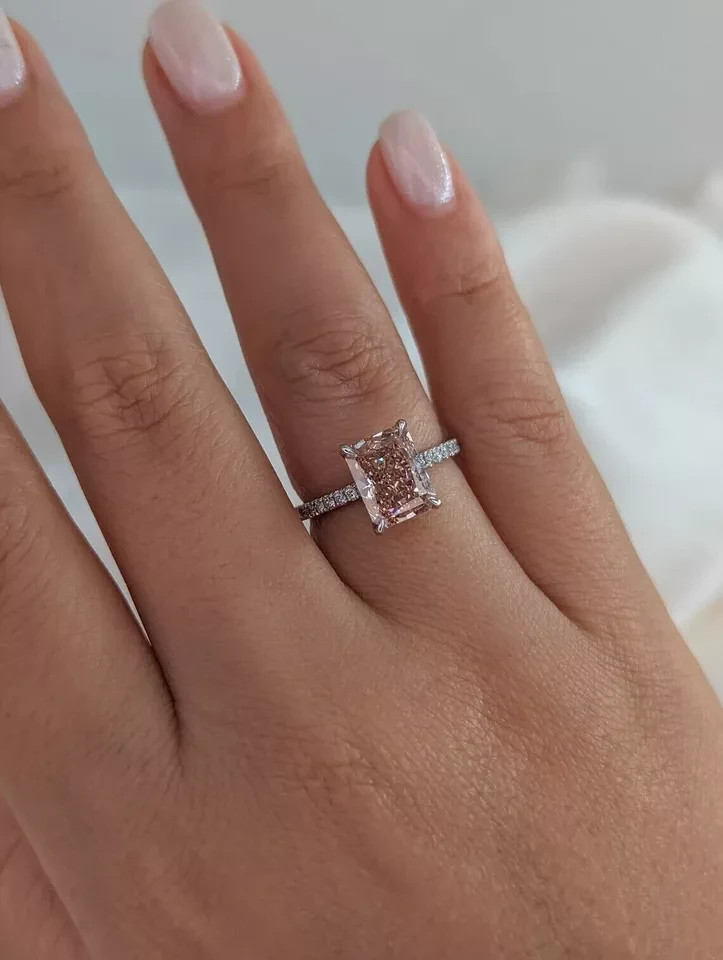 Radiant Cut 3.20 Ct IGI Lab Created Diamond Ring 14k White Gold Fancy Vivid Pink
