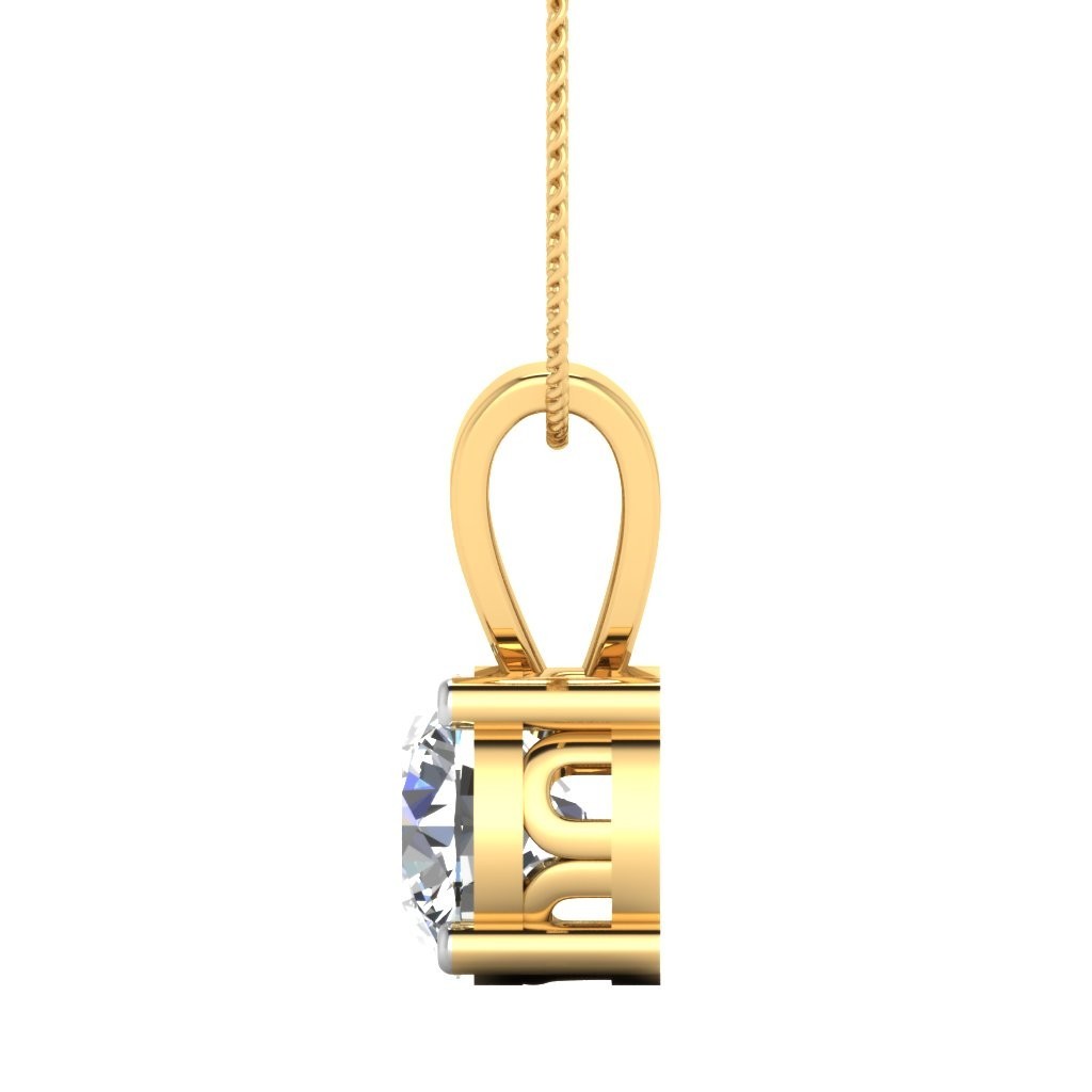 14Kt Yellow Gold 1.00 Ct Lab Grown Round Cut Diamond Solitaire Pendant 0.50 in